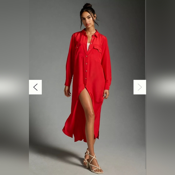 Anthropologie Long-Sleeve Silk Shirt Dress - Picture 5 of 12